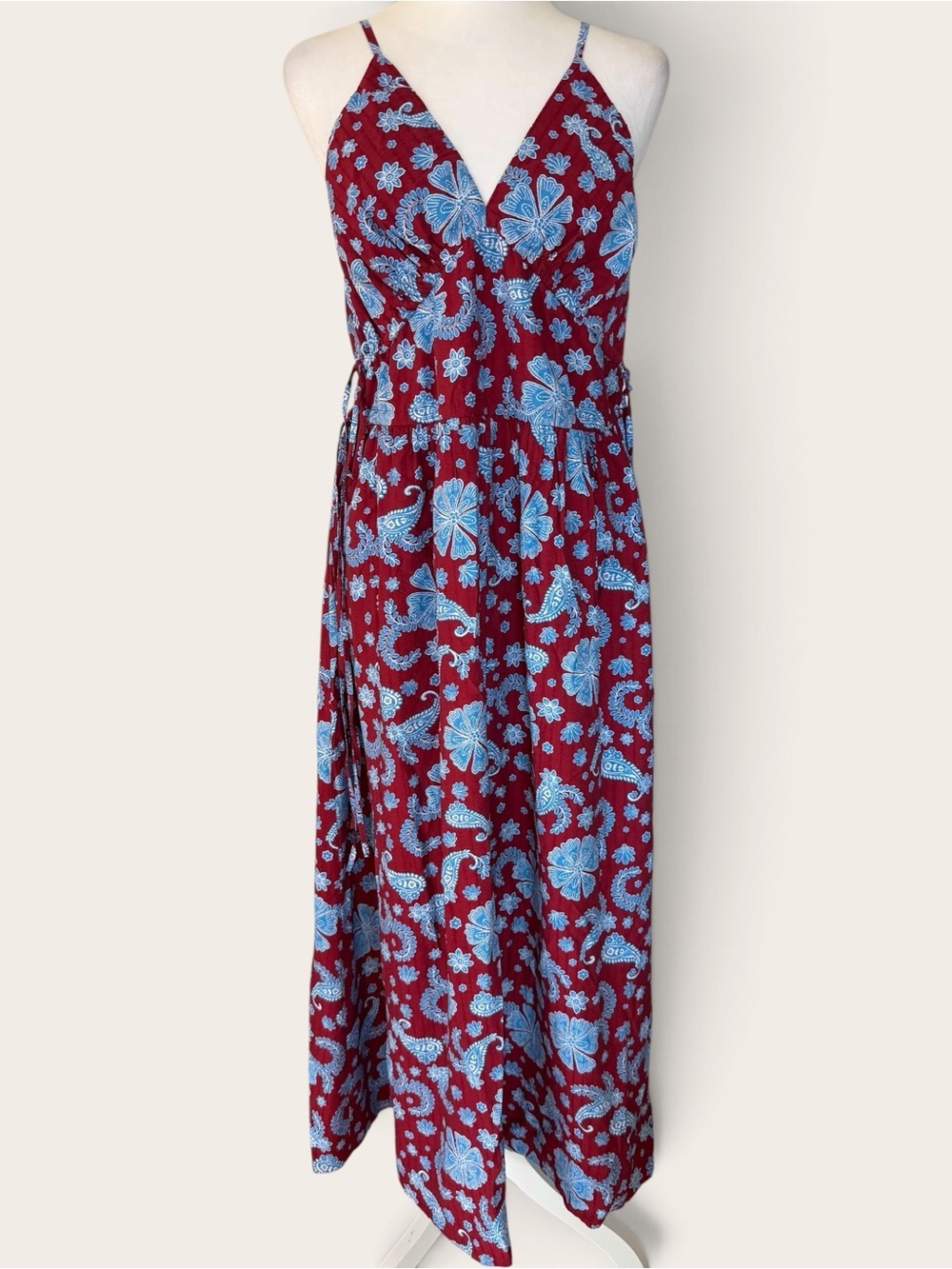 LOFT Burgundy and Light Blue Floral Paisley Midi Dress NWT